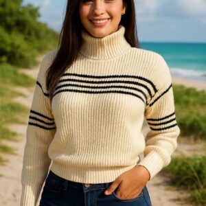 Chompa de hilo Dralon - Modelo Camelia cuello cafarena